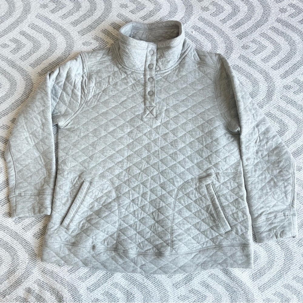 MODERN CANVAS Light Heather Grey Quilted Snap Pullover Large